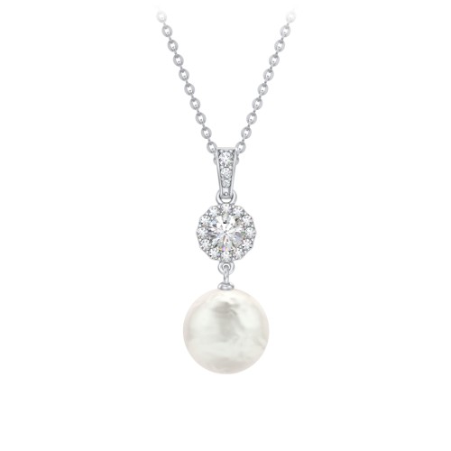 Sterling Silver Freshwater Pearl and Cubic Zirconia Drop Pendant – Sterling Silver