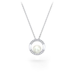 Sterling Silver Freshwater Pearl and Cubic Zirconia Circle Pendant