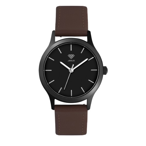 Men's Personalized Dress Watch - 32mm Midtown - Black Case, Black Dial, Brown Leather