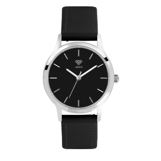 Men's Personalized 32mm Dress Watch - Steel Case, Black Dial, Black Leather