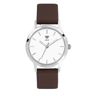 Men's Personalized 32mm Dress Watch - Steel Case, White Dial, Brown Leather