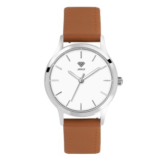 Men's Personalized 32mm Dress Watch - Steel Case, White Dial, Tan Leather