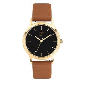 Men's Personalized 32mm Dress Watch - Gold Case, Black Dial, Tan Leather