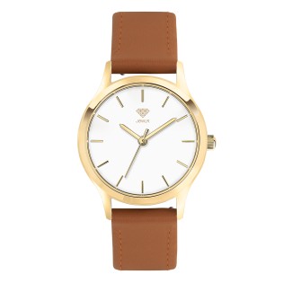 Men's Personalized 32mm Dress Watch - Gold Case, White Dial, Tan Leather
