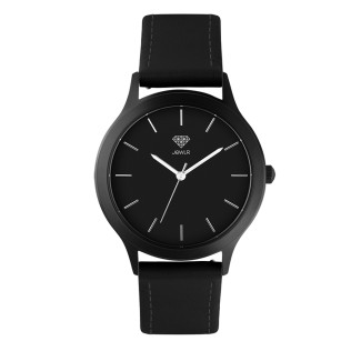 Men's Personalized Dress Watch - 36mm Midtown - Black Case, Black Dial, Black Leather