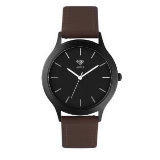 Men's Personalized 36mm Dress Watch - Black Case, Black Dial, Brown Leather