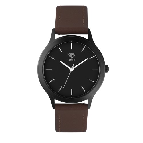 Men's Personalized Dress Watch - 36mm Midtown - Black Case, Black Dial, Brown Leather