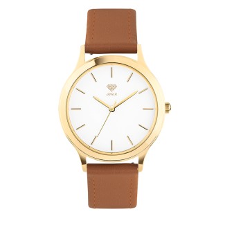 Men's Personalized 36mm Dress Watch - Gold Case, White Dial, Tan Leather