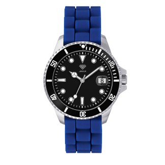 Men's Personalized Sport Watch - 38mm Atlantic - Steel Case, Black Dial, Blue Silicone