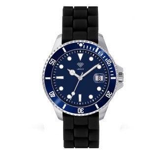 Men's Personalized 38mm Sport Watch - Steel Case, Blue Dial, Black Silicone