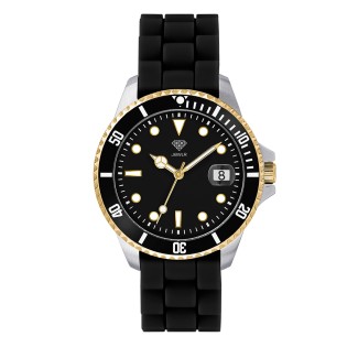 Men's Personalized 38mm Sport Watch - Gold Case, Black Dial, Black Silicone