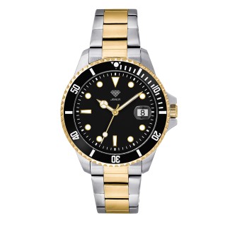 Men's Personalized 38mm Sport Watch - Gold Case, Black Dial, Two-Tone Link