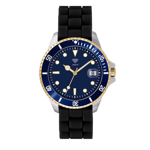 Men's Personalized Sport Watch - 38mm Pacific - 2-Tone Case, Blue Dial, Black Silicone