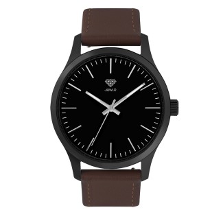 Men's Personalized 40mm Dress Watch - Black Case, Black Dial, Brown Leather