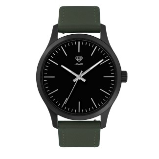Men's Personalized 40mm Dress Watch - Black Case, Black Dial, Green Leather