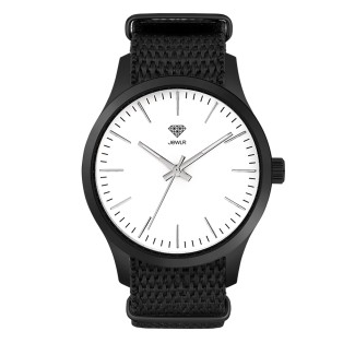 Men's Personalized 40mm Dress Watch - Black Case, White Dial, Black Nato