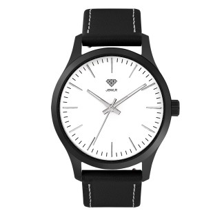 Men's Personalized 40mm Dress Watch - Black Case, White Dial, Black Leather