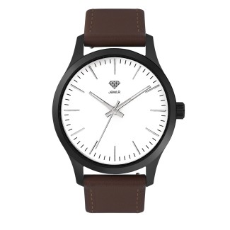 Men's Personalized Dress Watch - 40mm Midtown - Black Case, White Dial, Brown Leather