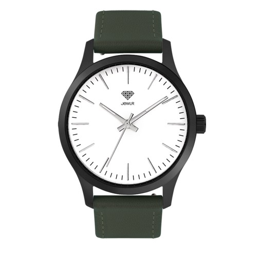 Men's Personalized Dress Watch - 40mm Midtown - Black Case, White Dial, Green Leather