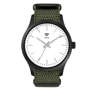 Men's Personalized Dress Watch - 40mm Midtown - Black Case, White Dial, Olive Nato
