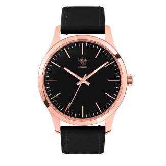 Men's Personalized Dress Watch - 40mm Metro - Rose Gold Case, Black Dial, Black Leather