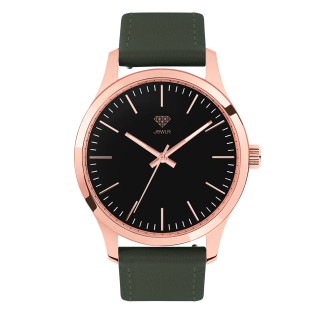 Men's Personalized Dress Watch - 40mm Metro - Rose Gold Case, Black Dial, Green Leather