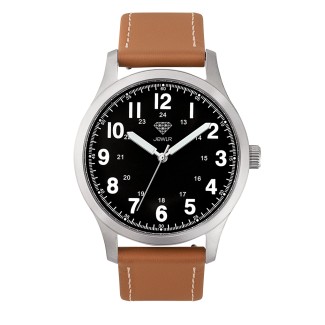 Men's Personalized 40mm Field Watch - Steel Case, Black Dial, Tan Leather
