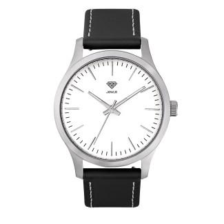 Men's Personalized 40mm Dress Watch - Steel Case, White Dial, Black Leather