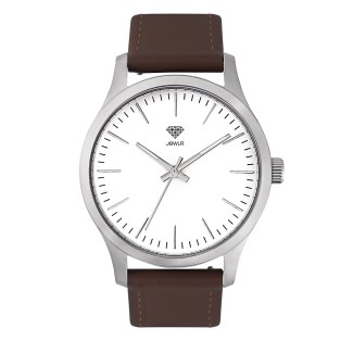 Men's Personalized 40mm Dress Watch - Steel Case, White Dial, Brown Leather