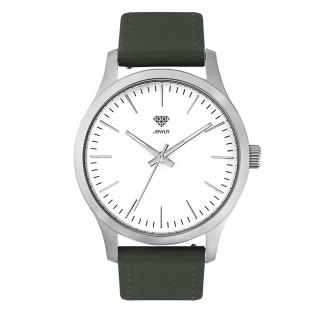 Men's Personalized 40mm Dress Watch - Steel Case, White Dial, Green Leather