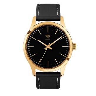 Men's Personalized 40mm Dress Watch - Gold Case, Black Dial, Black Leather