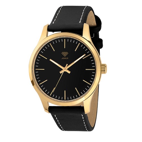 Men\'s Personalized Dress Watch - 40mm Uptown - Gold Case, Black Dial, Black  Leather | Jewlr