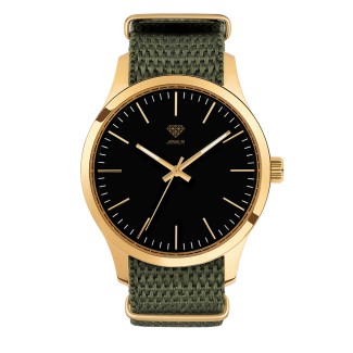 Men's Personalized 40mm Dress Watch - Gold Case, Black Dial, Olive Nato