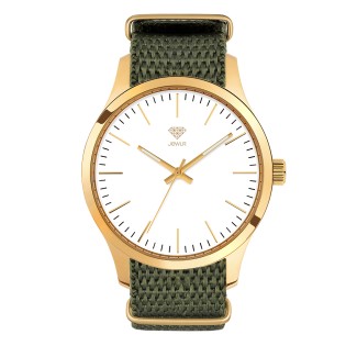 Men's Personalized 40mm Dress Watch - Gold Case, White Dial, Olive Nato