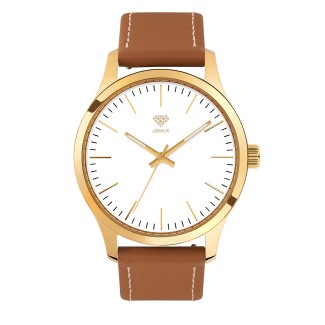 Men's Personalized 40mm Dress Watch - Gold Case, White Dial, Tan Leather