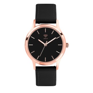 Women's Personalized Dress Watch - 32mm Metro - Rose Gold Case, Black Dial, Black Leather