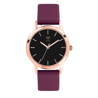 Women's Personalized 32mm Dress Watch - Rose Gold Case, Black Dial, Burgundy Leather