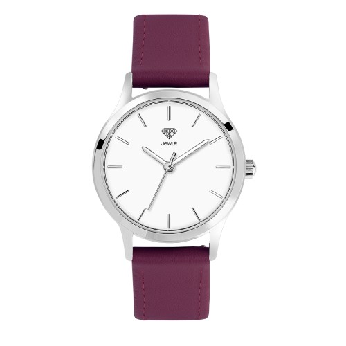 Women's Personalized Dress Watch - 32mm Downtown - Steel Case, White Dial, Burgundy Leather