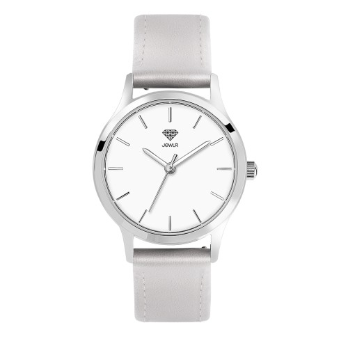 Women's Personalized Dress Watch - 32mm Downtown - Steel Case, White Dial, Silver Leather
