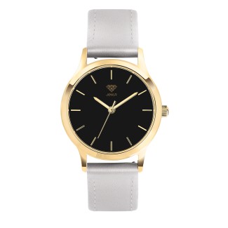 Women's Personalized 32mm Dress Watch - Gold Case, Black Dial, Silver Leather