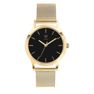 Women's Personalized Dress Watch - 32mm Uptown - Gold Case, Black Dial, Gold Mesh