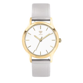 Women's Personalized Dress Watch - 32mm Uptown - Gold Case, White Dial, Silver Leather