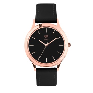 Women's Personalized 36mm Dress Watch - Rose Gold Case, Black Dial, Black Leather