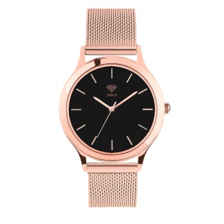 Women's Personalized 36mm Dress Watch - Rose Gold Case, Black Dial, Rose Mesh