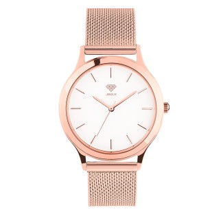 Women's Personalized 36mm Dress Watch - Rose Gold Case, White Dial, Rose Mesh