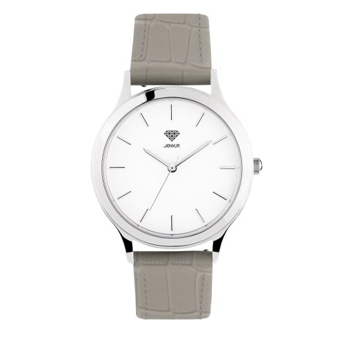 Women's Personalized Dress Watch - 36mm Downtown - Steel Case, White Dial, Gray Croc Leather