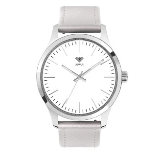Women's Personalized 40mm Dress Watch - Polished Steel Case, White Dial, Silver Leather