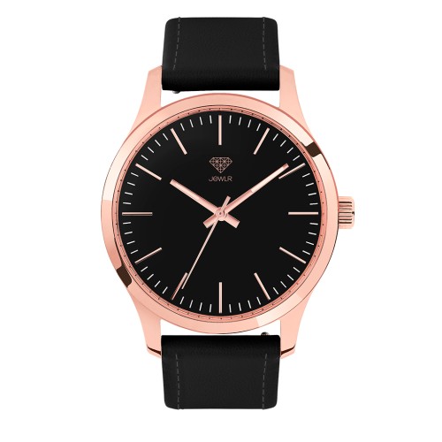 Women's Personalized Dress Watch - 40mm Metro - Rose Gold Case, Black Dial, Black Leather