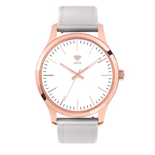 Women's Personalized Dress Watch - 40mm Metro - Rose Gold Case, White Dial, Silver Leather