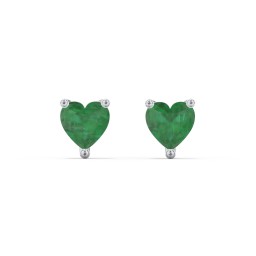 Heart Stud Earrings in 925 Sterling Silver with Emerald
